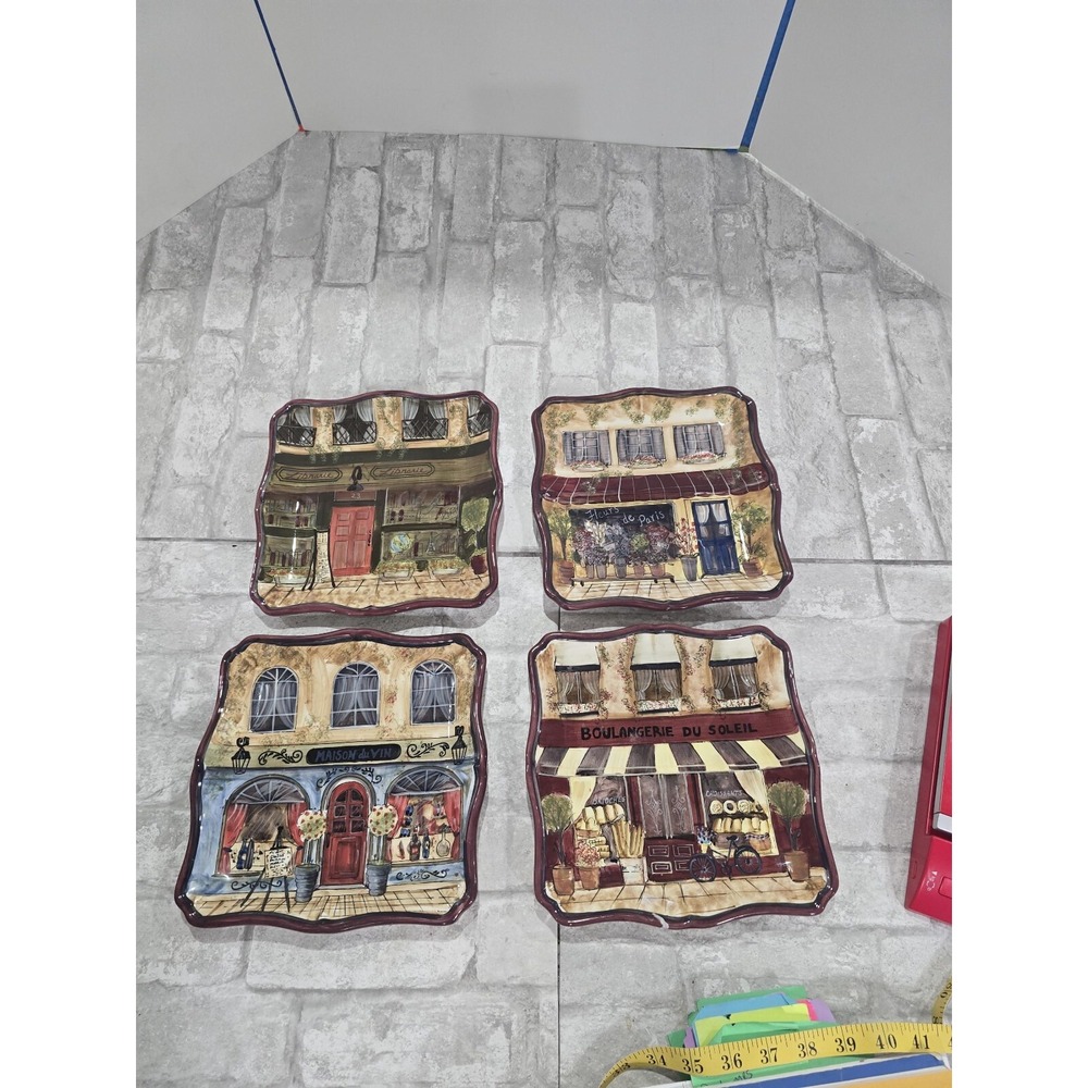 4 Certified International Kate McRostie Plates French Boulevard series 9" Librar